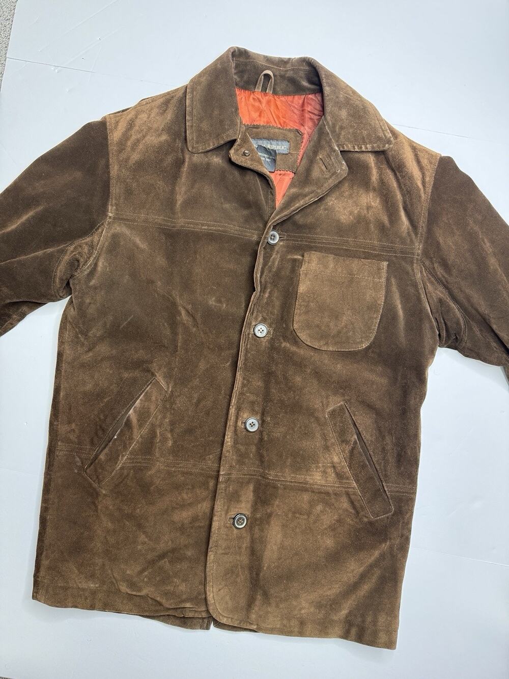 Vintage Banana Republic Suede Leather Car Coat Mens XS Brown Made Korea Jacket
